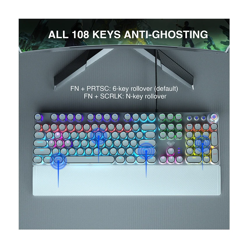 AULA F2088 Retro Punk Typewriter RGB Keyboard - Image 7