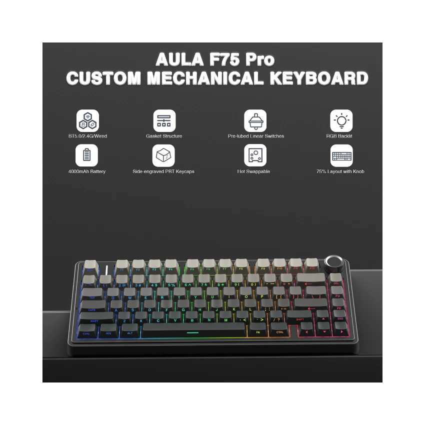 AULA F75 Pro Knob Side-Printed Mechanical Keyboard - Image 11
