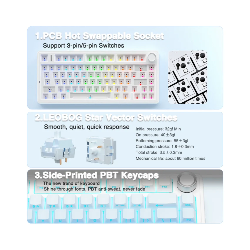 AULA F75 Pro Knob Side-Printed Mechanical Keyboard - Image 18