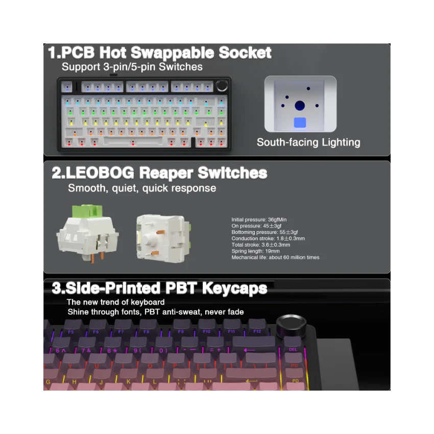 AULA F75 Pro Knob Side-Printed Mechanical Keyboard - Image 27