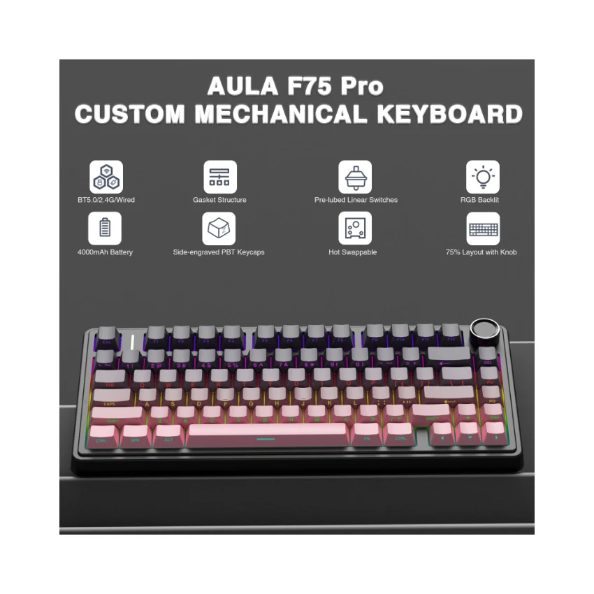 AULA F75 Pro Knob Side-Printed Mechanical Keyboard - Image 28