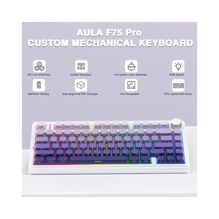 AULA F75 Pro Knob Side-Printed Mechanical Keyboard - Image 3