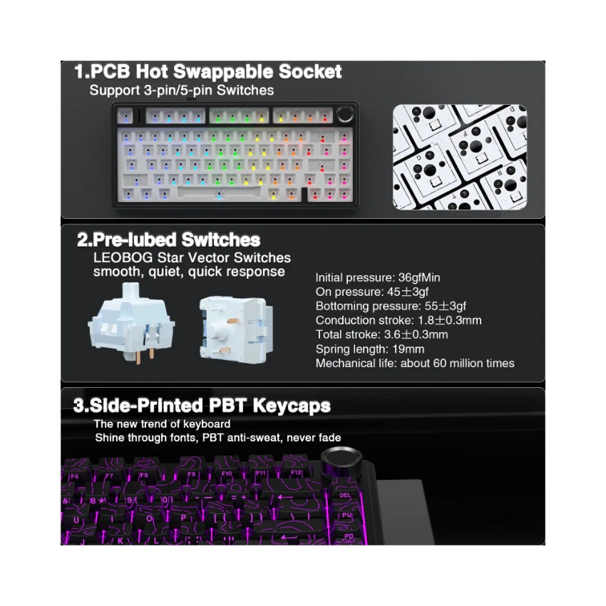 AULA F75 Pro Knob Side-Printed Mechanical Keyboard - Image 35