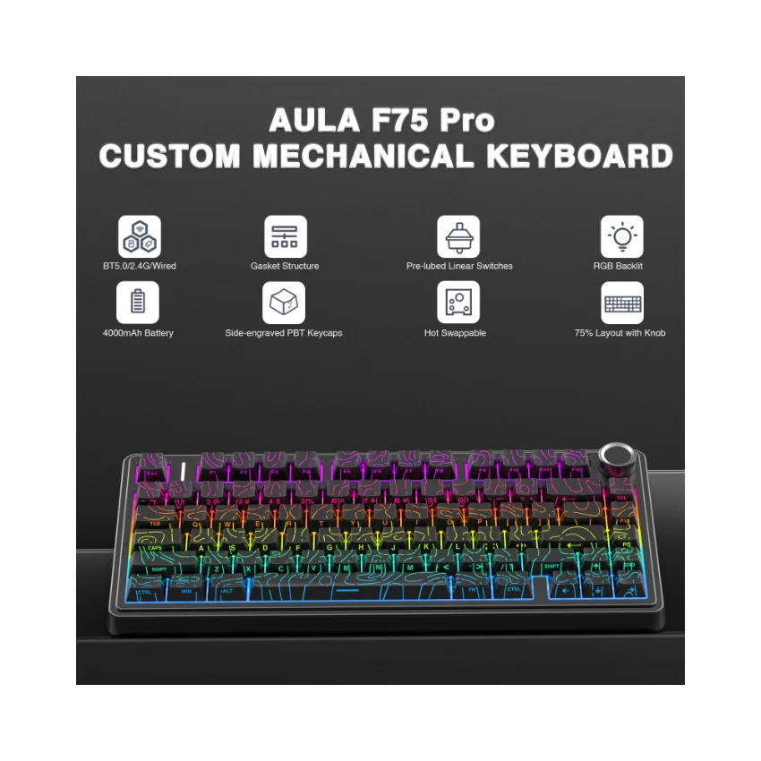 AULA F75 Pro Knob Side-Printed Mechanical Keyboard - Image 36