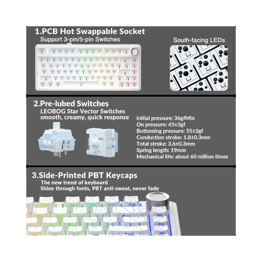 AULA F75 Pro Knob Side-Printed Mechanical Keyboard - Image 44