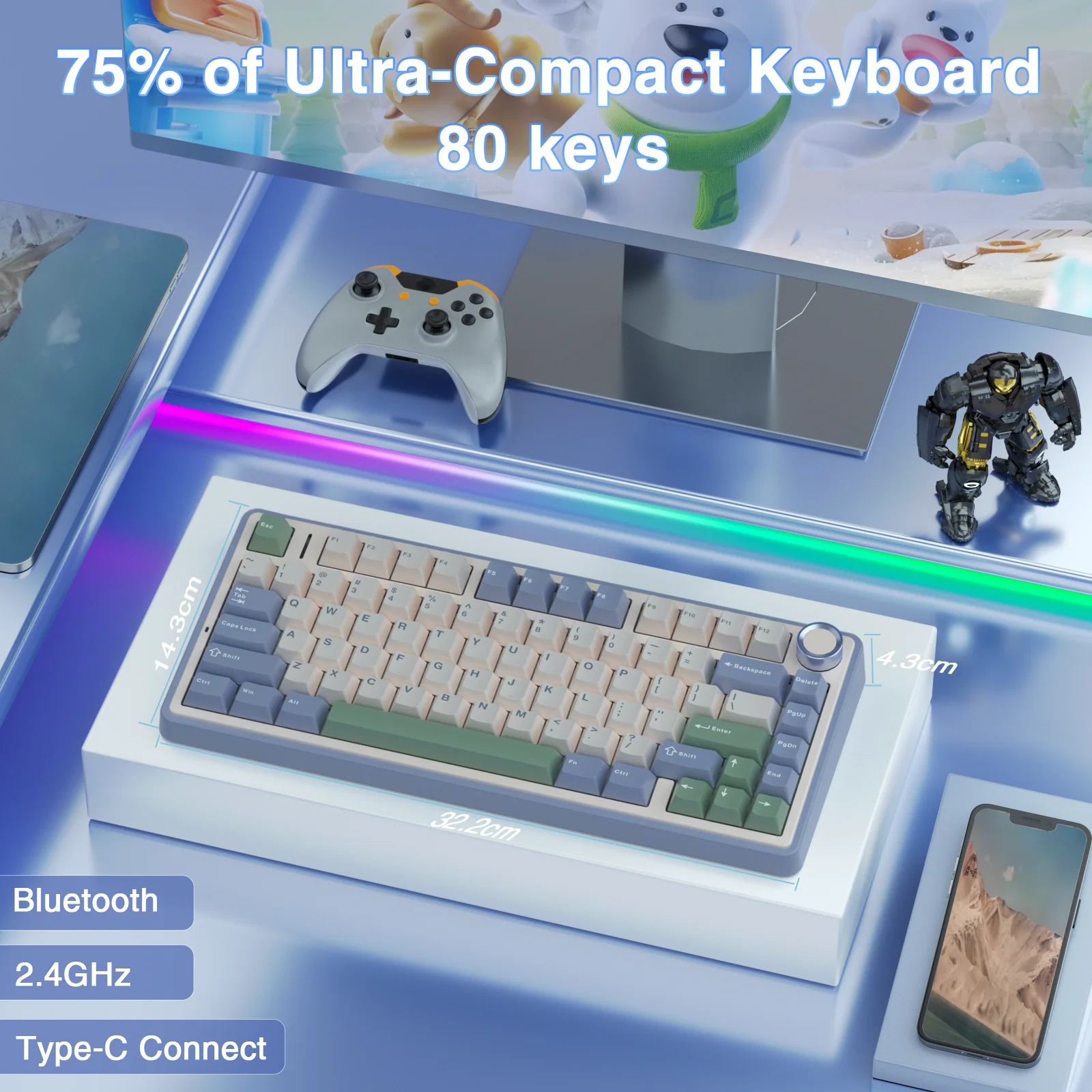 AULA F75 Pro Knob Side-Printed Mechanical Keyboard - Image 76