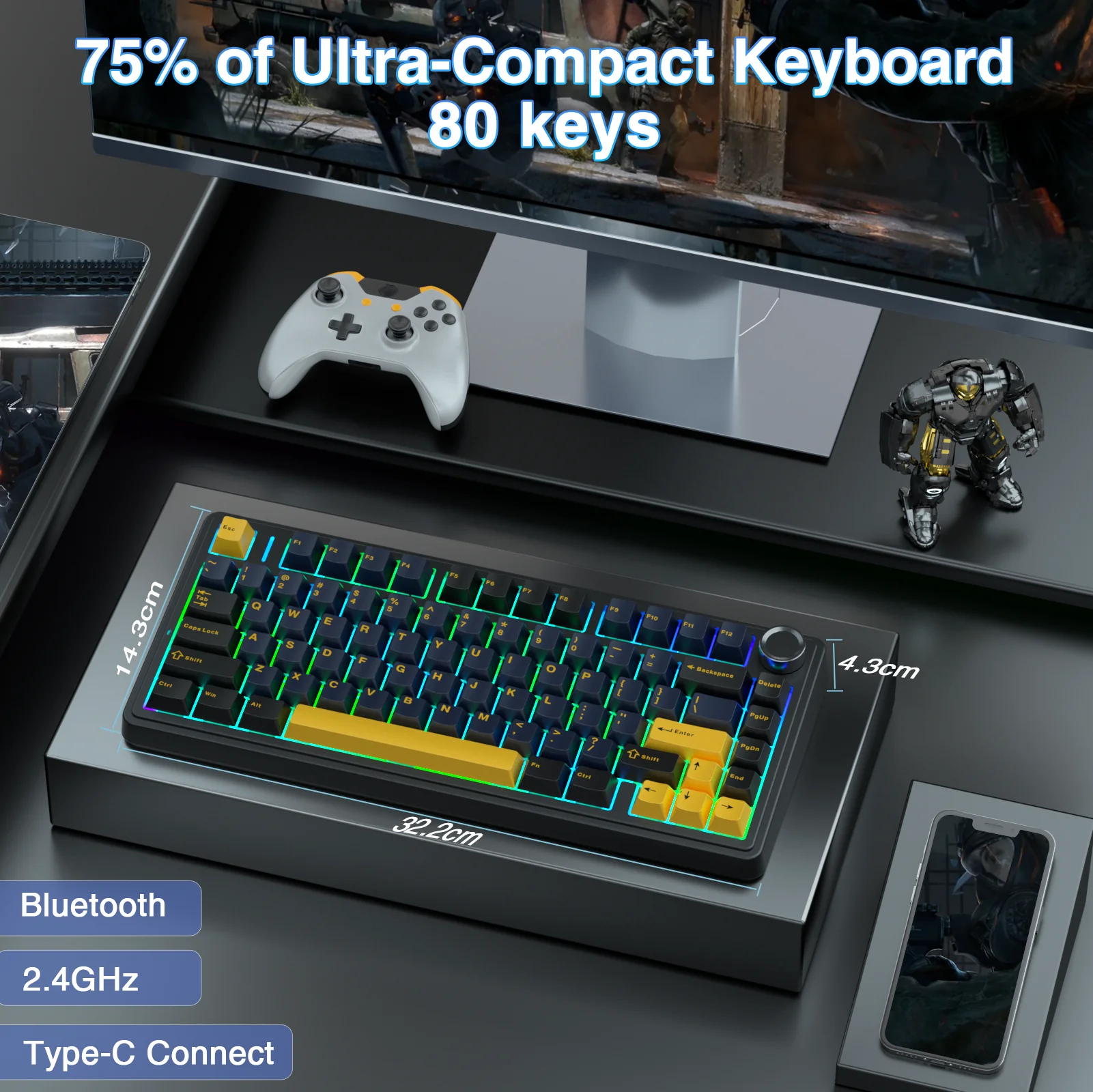 AULA F75 Pro Knob Side-Printed Mechanical Keyboard - Image 85