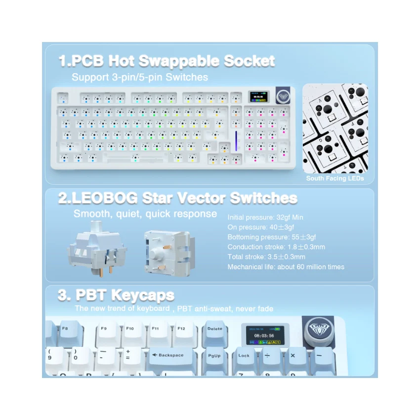 AULA S98 Pro Mechanical Keyboard With Knob& LCD Screen - Image 11