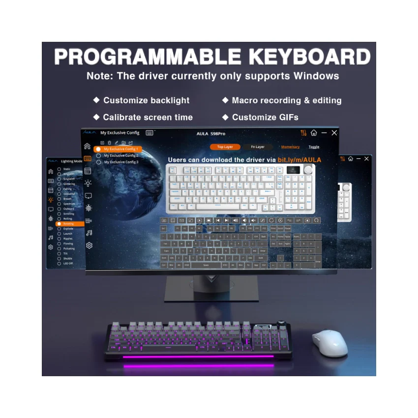 AULA S98 Pro Mechanical Keyboard With Knob& LCD Screen - Image 6